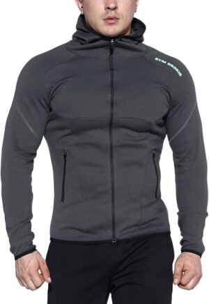 BROKIG Mens Gym Hoodie Full Zip Up Hoodies for Men Running Workout Jackets with Zipper Pockets