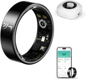 Smart Ring Ceramic Fitness Tracker with Heart Rate Monitor, Sleep Tracking, Activity Tracker for Steps Calories, IP68 Waterproof, Compatible with iOS Android