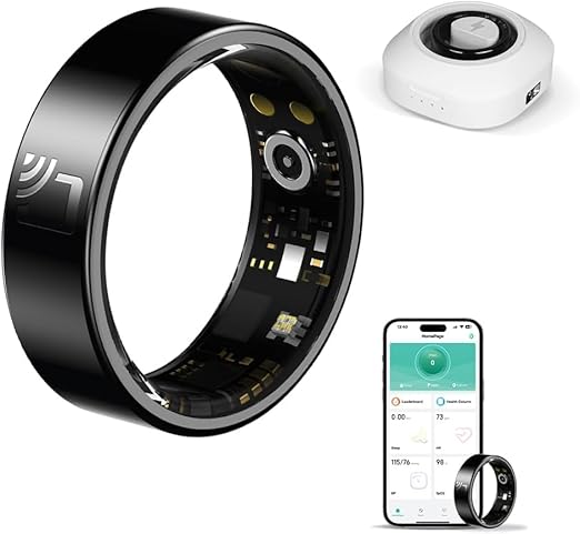 Smart Ring Ceramic Fitness Tracker with Heart Rate Monitor, Sleep Tracking, Activity Tracker for Steps Calories, IP68 Waterproof, Compatible with iOS Android