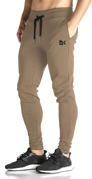 BROKIG Mens Zip Joggers Pants - Casual Gym Workout Track Pants Comfortable Slim Fit Tapered Sweatpants with Pockets