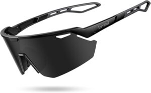 Lamicall Polarized Sports Sunglasses for Men Women, [99.9% UV400 Protection] [24g Ultralight] [Air Vent Design] Sun Glasses for Cycling Running Fishing Baseball Golf Beach, Half Frame, Black