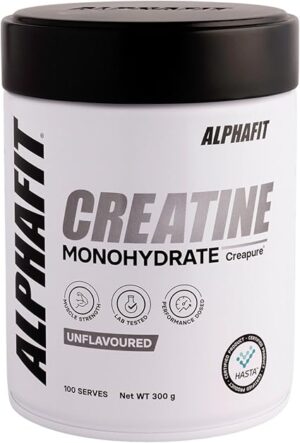 ALPHAFIT Creapure® Creatine Monohydrate Powder, Muscle Growth & Power, Unflavoured, HASTA Certified, 300g (100 Serves)