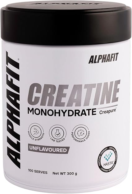 ALPHAFIT Creapure® Creatine Monohydrate Powder, Muscle Growth & Power, Unflavoured, HASTA Certified, 300g (100 Serves)