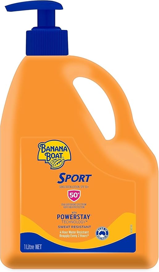 Banana Boat Sport Sunscreen Lotion SPF50+ 1L, UVA/UVB, Non-Greasy, Sweat Resistant, 4-Hour Water Resistant, Made in Australia