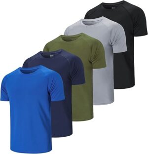ZENGVEE 5 Pack Men's Workout Running Shirts Quick-Dry Moisture Wicking Breathable Sport Tee Crew Neck Short Sleeve T-Shirts for Outdoor Sportswear