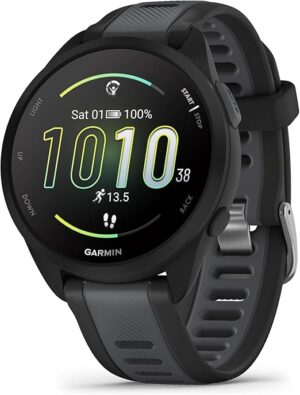 Garmin Forerunner 165 Easy to Use Lightweight GPS Running Smartwatch, AMOLED Touchscreen, Advanced Training Insights and Features, Safety and Tracking Features, Up to 11 Days Battery Life, Black