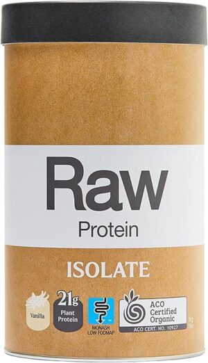 Amazonia Raw Protein Isolate Vanilla, Natural Plant-Based Protein Powder – Certified Organic, Fermented, Low FODMAP, Gluten-Free, Vegan, 21.6g Protein per Serving, 1kg