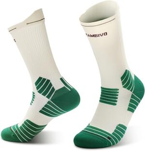 CAMBIVO Sports Crew Socks for Women & Men, Mid-Calf Athletic Socks with 10–15 mmHg Graduated Compression, Cushioned Support for Running, Walking, Work, Travel & Everyday Wear