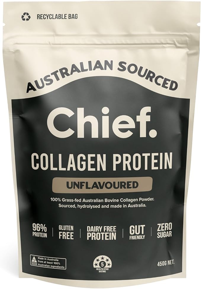 Chief Collagen Protein Powder, Unflavoured, 100% Organic Grass-Fed Aussie Beef, Supports Gut Health & Joints, Dairy Free & No Sugar, 30 Servings