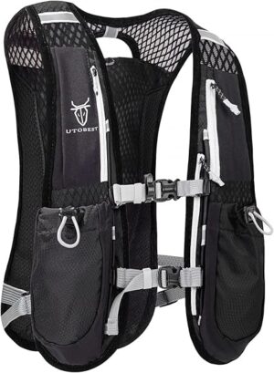 UTOBEST Running Vest 5L Hydration Vest Lightweight, Running Backpack with 2 x Soft Flask, Adjustable Running Hydration Vest for Trail Running Marathon Race Jogging Cycling Black
