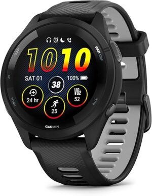 Garmin Forerunner 265 Running Smartwatch, Colorful AMOLED Display, Training Metrics and Recovery Insights, Black and Powder Gray, 46mm