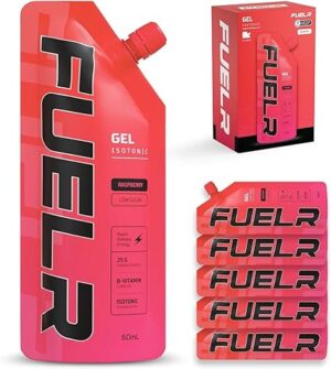 FUELR Isotonic Energy Gel - Running – Fast-Absorbing Carbs for All Athletes, Runners, Cyclists, Endurance Sports – Gels for Marathon, Triathlon, Cycling, Football (Raspberry, 6 Gels)