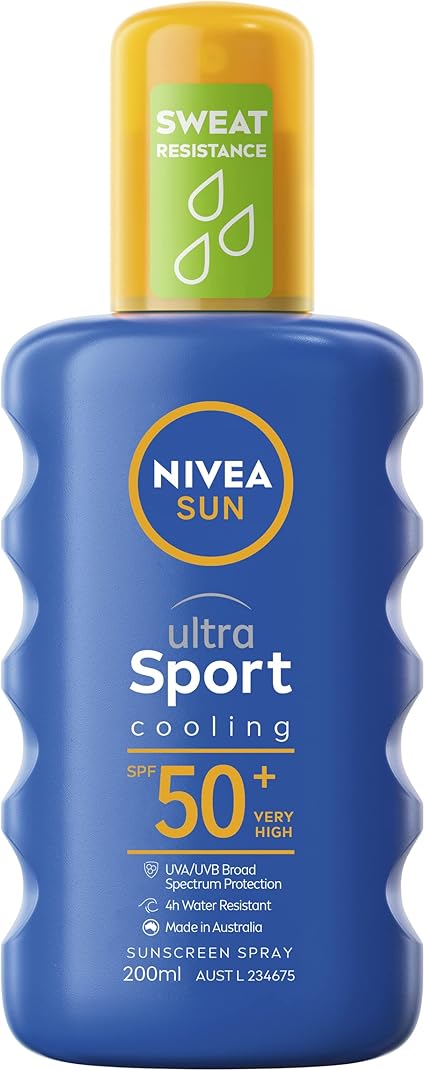 NIVEA SUN Ultra Sport Cooling Sunscreen Spray SPF 50+ 200ml | Water & Sweat Resistant | Fast Absorbing | With Cooling Menthol | High Performance Sports Sunscreen | Easy Spray Application