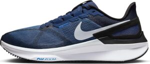 Nike Men's Air Zoom Structure 25 Stability Road Running Shoe – Midnight Navy/Platinum White