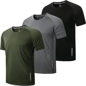 ZENGVEE 3 Pack Men's Workout Running Shirts Quick-Dry Athletic Gym Tops Moisture Wicking Anti-Odor Breathable Tee Short Sleeve Crew Neck T Shirts for Outdoor Sportswear