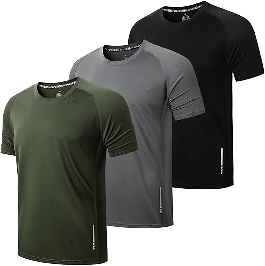 ZENGVEE 3 Pack Men's Workout Running Shirts Quick-Dry Athletic Gym Tops Moisture Wicking Anti-Odor Breathable Tee Short Sleeve Crew Neck T Shirts for Outdoor Sportswear