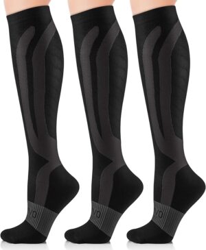 CAMBIVO 3 Pairs Compression Socks (20-30 mmHg) for Women and Men, fit for Running, Flight, Travel, Pregnancy, Nurses, Medical, Circulation and Recovery