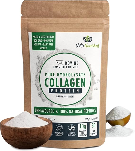Nutra Nourished Collagen Powder (300g) – Pure Hydrolyzed Bovine Collagen Peptides – Unflavoured, High-Quality Protein Powder Supplement – Made in Australia